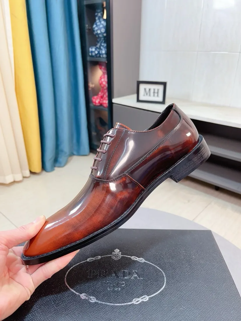 Men's shoes 💰540🌹🌹【PRADA Leather Shoes】Top purchasing agent Original imported Italian custom cowhide leather surface, fully imported water-dyed breathable cowhide lining, original factory special molded sole super comfortable, size: 38-44